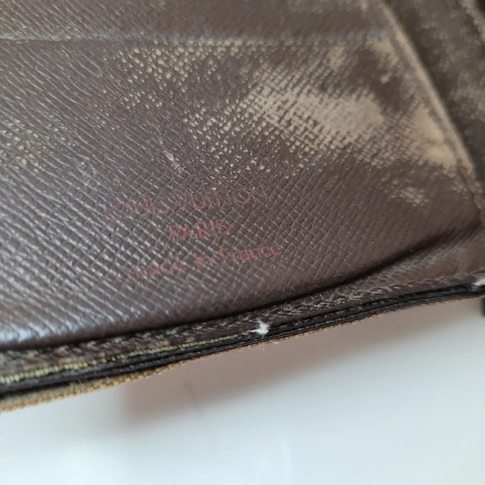 Louis Vuitton Damier Ebene Bifold Wallet Brown Canvas Made in France As-Is
